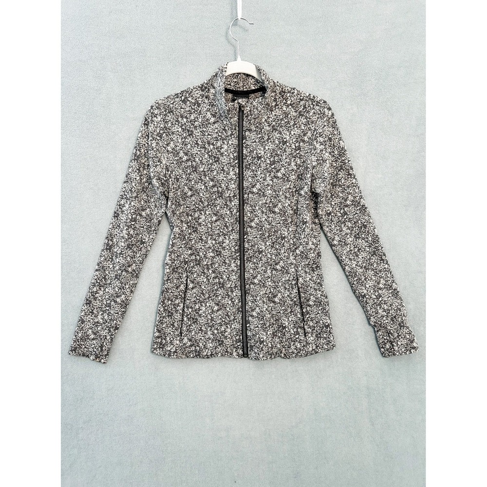 Athleta Womens Black White Textured Full Zip Jacket Thumbholes Size M RN 54023